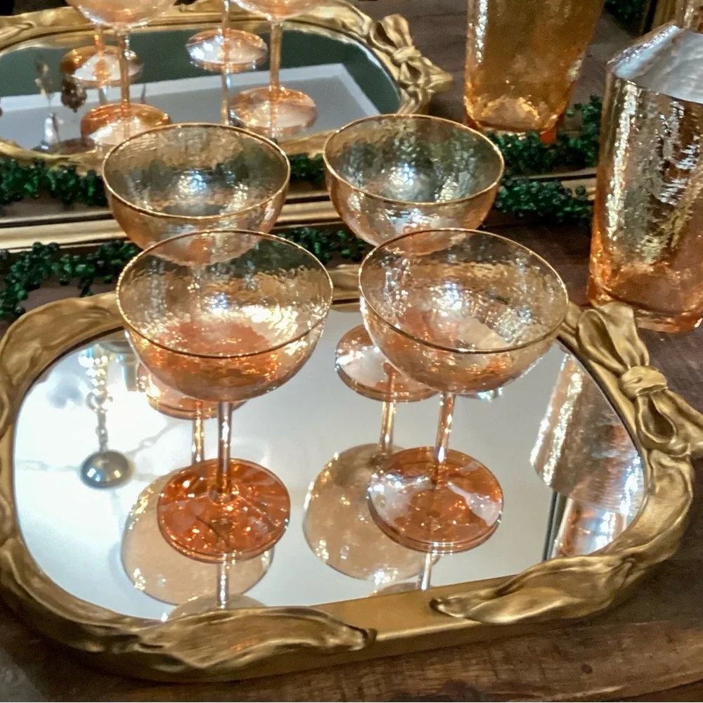 4 Anthropologie iridescent honey luster champagne glasses Zaza collection - NIB